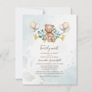 Convite Eucalyptus Greenery Bear Watercolor Chá de fraldas