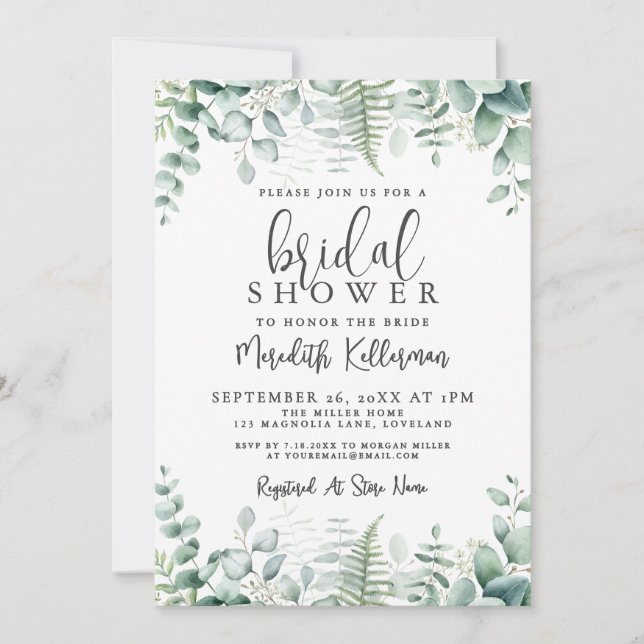 Convite Eucalyptus Greenery Bridal Shower (Frente)