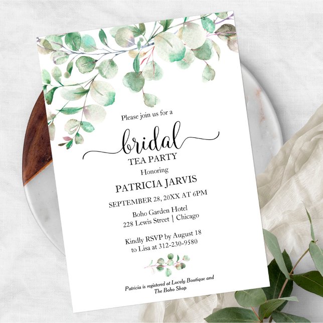 Convite Eucalyptus Greenery Bridal Tea Party (Criador carregado)