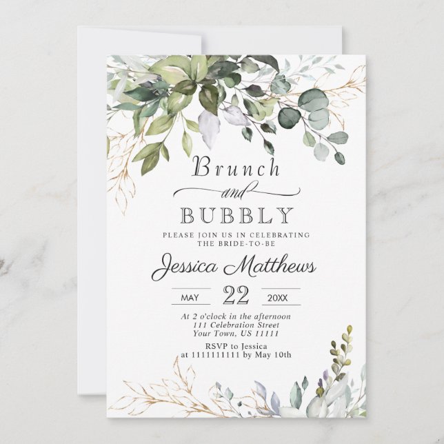 Convite Eucalyptus Greenery Brunch e Bubble (Frente)