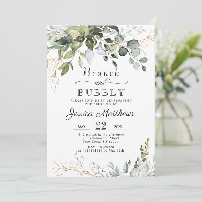 Convite Eucalyptus Greenery Brunch e Bubble (Em pé/Frente)