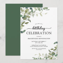 Convite Eucalyptus Greenery Celebração de Aniversário