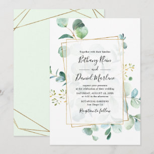 Convite Eucalyptus Greenery com Casamento Geométrico
