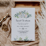 Convite Eucalyptus Greenery Doce Dezesseis Festas de anive<br><div class="desc">Este eucalipto verde doce de dezesseis anos é perfeito para uma simples celebração do décimo sexto aniversário. A design apresenta rosas roxas,  brancas,  azuis e cor-de-rosa deslumbrantes aninhados num belo buquê de folhas verdes de eucalipto.</div>