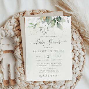 Convite Eucalyptus Greenery Dourado Chá de fraldas Elegant