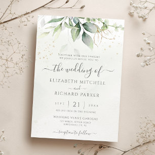 Convite Eucalyptus Greenery Dourado Deixa Casamento Botân