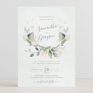 Convite Eucalyptus Greenery Dourado Deixa Casamento Elegan