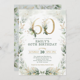 Convite Eucalyptus Greenery Dourado Garden 60º Aniversário