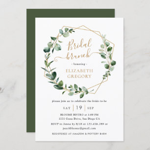 Convite Eucalyptus Greenery Dourado Geométrico Bridal Brun