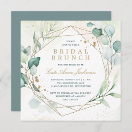 Convite Eucalyptus Greenery Dourado Geométrico Bridal Brun