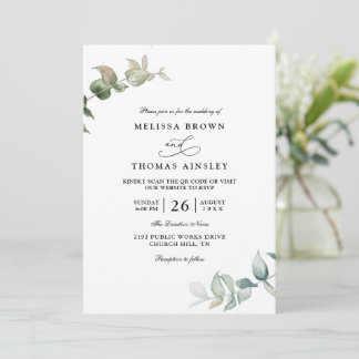 Convite Eucalyptus Greenery Elegant Modern QR Code Wedding