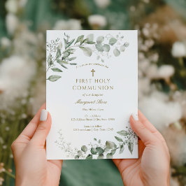 Convite Eucalyptus Greenery First Communion Religious