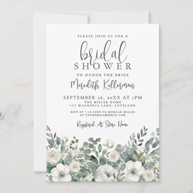 Convite Eucalyptus Greenery Floral Bridal Shower (Frente)