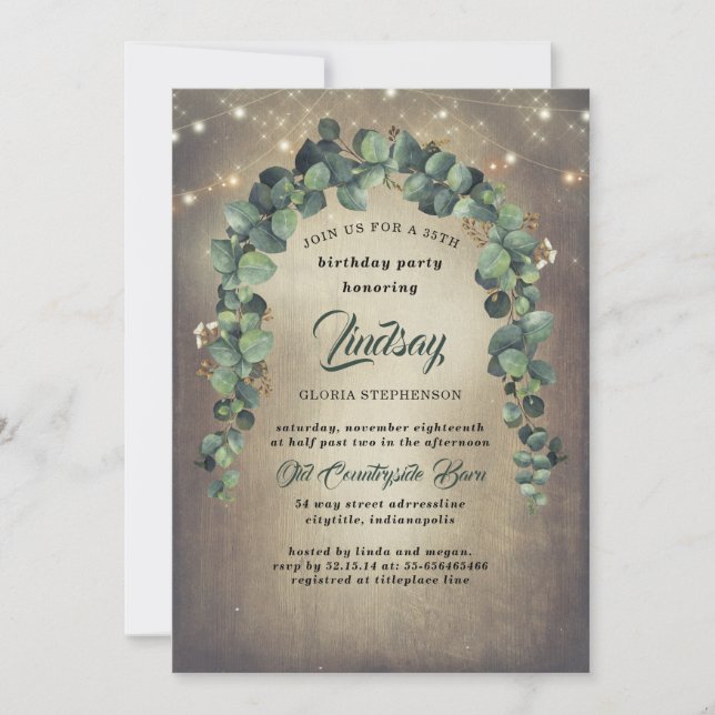 Convite Eucalyptus Greenery Garland - Aniversário Russo (Frente)