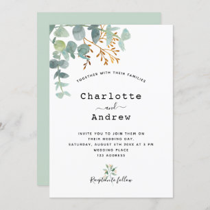 Convite Eucalyptus greenery gold elegant script casamento