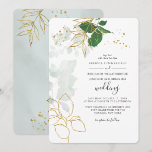 Convite Eucalyptus Greenery Gold Foil Deixa Casamento