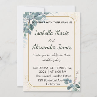 Convite Eucalyptus Greenery Gold Foil Minimalist Wedding I