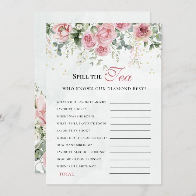 Convite Eucalyptus Greenery Gold Leaves Bridal Shower game (Frente/Verso)