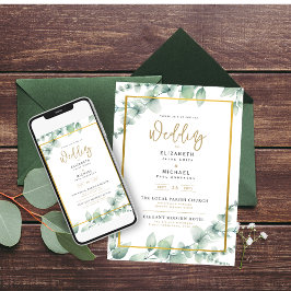 Convite Eucalyptus Greenery Impresso e Casamento Digital