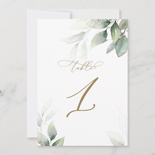 Convite Eucalyptus Greenery Mesa 1 Número da Mesa Casada (Frente)
