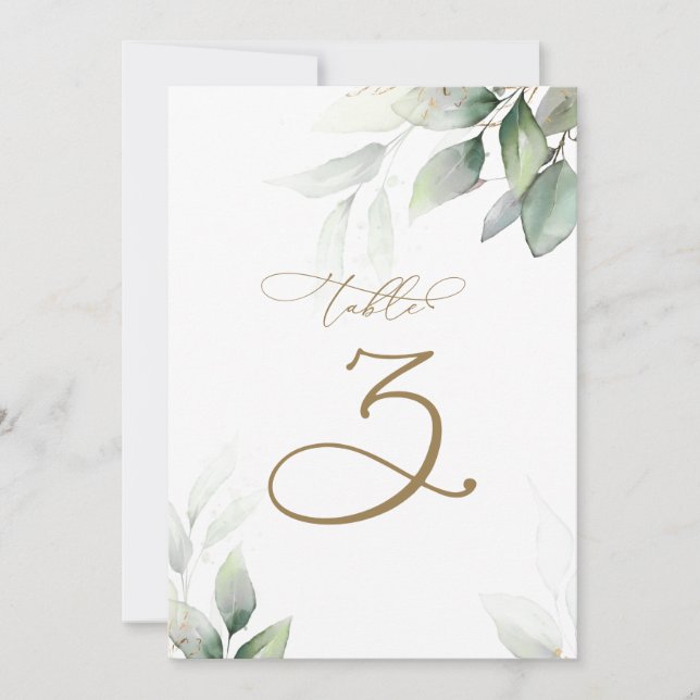 Convite Eucalyptus Greenery Mesa 3 Número da Mesa Casada (Frente)