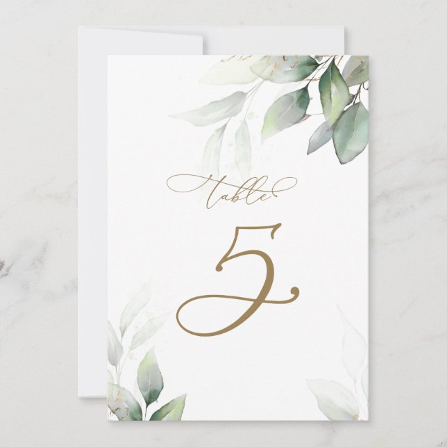 Convite Eucalyptus Greenery Mesa 5 Número da Mesa Casada (Frente)