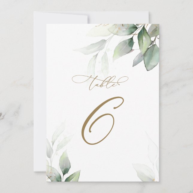 Convite Eucalyptus Greenery Mesa 6 Número da Mesa Casada (Frente)
