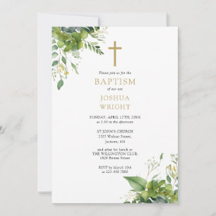 Convite Eucalyptus Greenery Monogram Baptism Christening