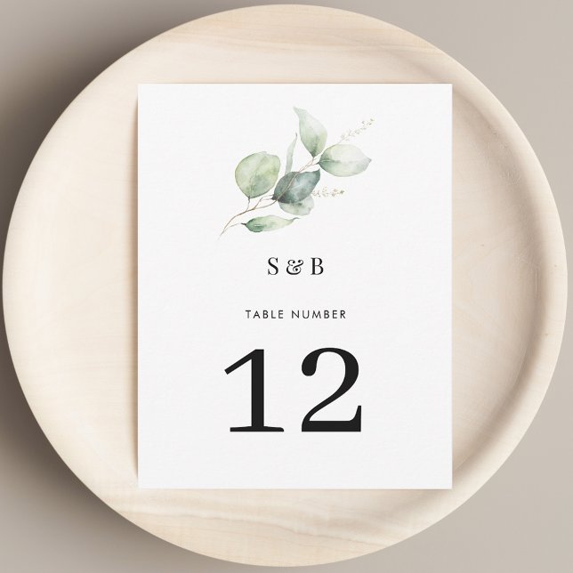 Convite Eucalyptus Greenery Número Mínimo da Mesa Casada (Eucalyptus Greenery Watercolor Watercolor Table Number Card)