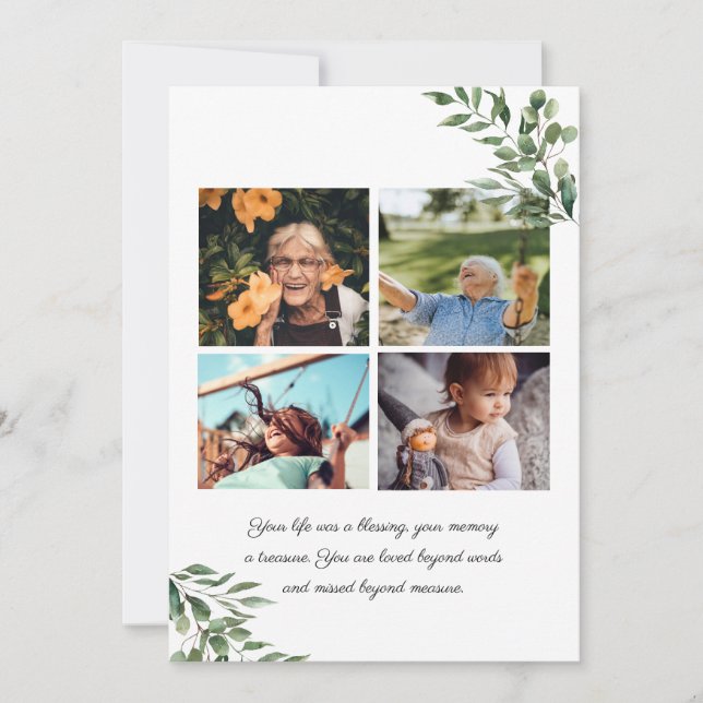 Convite Eucalyptus Greenery | Programa Memorial Funeral (Frente)