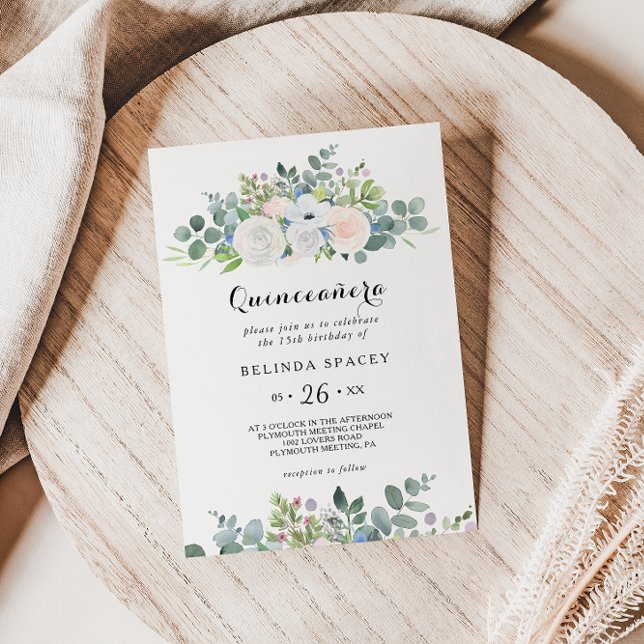 Convite Eucalyptus Greenery Quinceañera Festa de aniversár (Criador carregado)