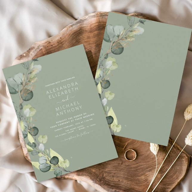 Convite Eucalyptus Greenery Sage Casamento Elegante Verde (Criador carregado)