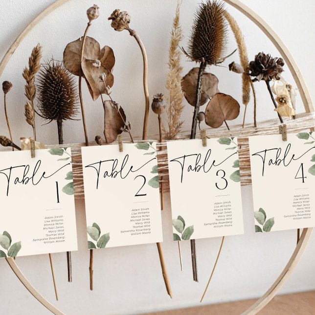 Convite Eucalyptus Greenery Sage Número da Tabela Verde No (Eucalyptus Greenery table numbers and seating chart cards)