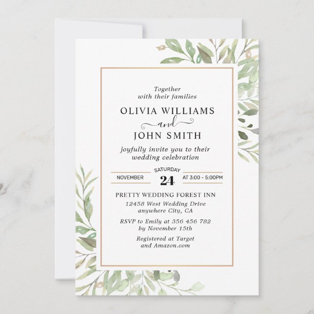Convite Eucalyptus Greenery Simple Wedding L008 (Frente)