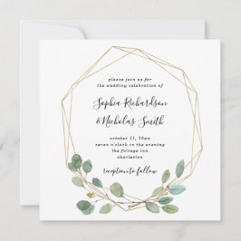 Convite Eucalyptus Greenery Simples | Casamento Geométrico