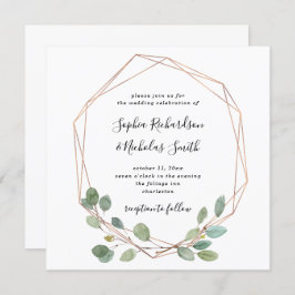 Convite Eucalyptus Greenery Simples | Rosa Dourado Geo Wed