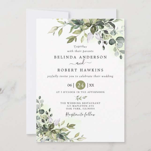 Convite Eucalyptus Greenery Succulent Wedding (Frente)