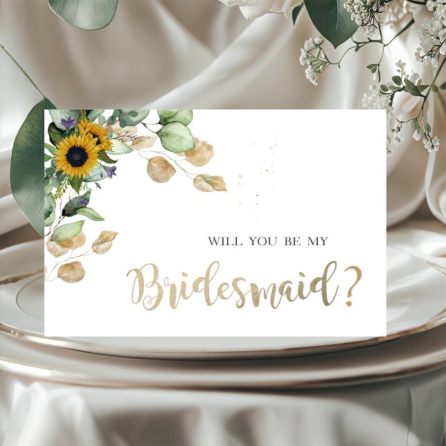 Convite Eucalyptus Greenery Sunflower Bridesmaid Card (Criador carregado)