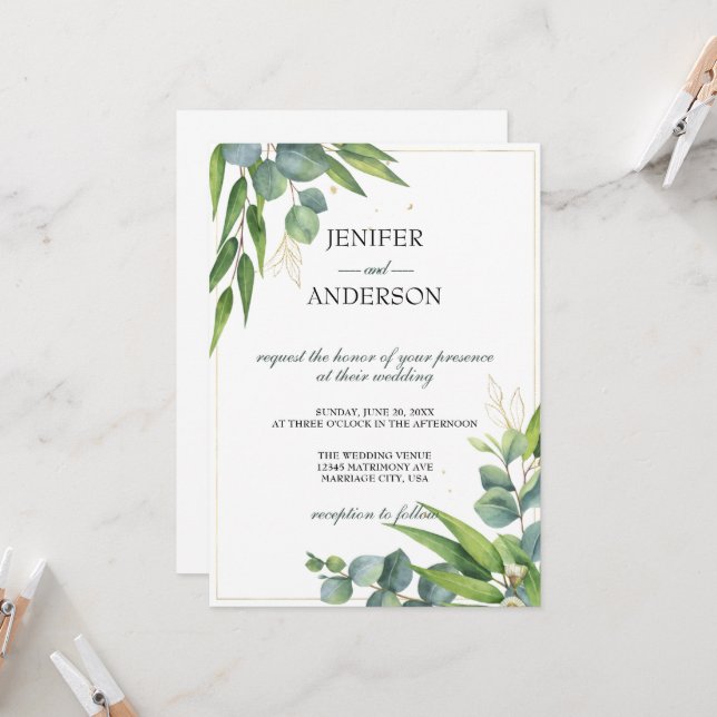 Convite Eucalyptus Greenery Theme Wedding (Frente/Verso In Situ)