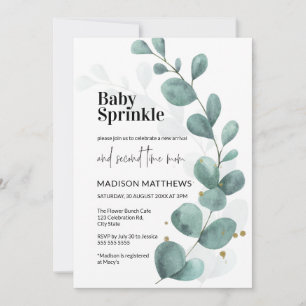 Convite Eucalyptus Greenery Watercolor Baby Sprinkle Invit