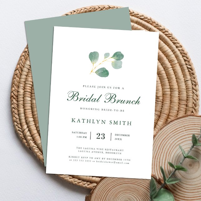 Convite Eucalyptus Greenery Watercolor Bridal Brunch (Criador carregado)