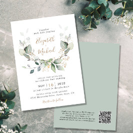 Convite Eucalyptus Greenery Watercolor Código QR Casamento