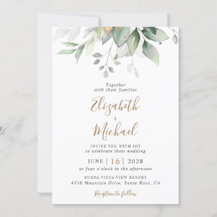 Convite Eucalyptus Greenery Watercolor Código QR Casamento