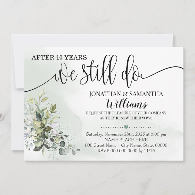 Convite Eucalyptus greenery we still do anniversary (Frente)
