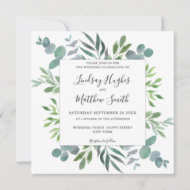 Convite Eucalyptus Greenery Wedding (Frente)