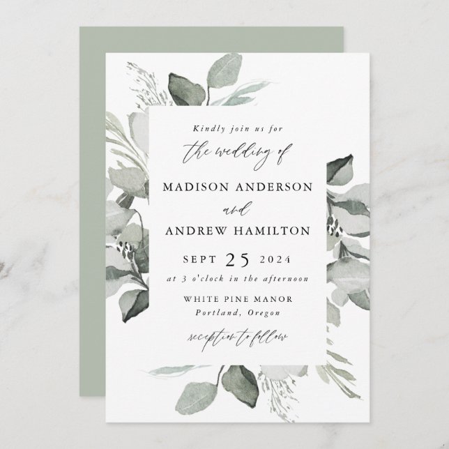 Convite Eucalyptus Greenery Wedding (Frente/Verso)