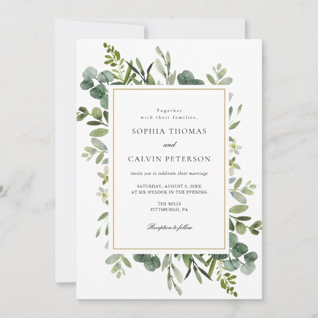 Convite Eucalyptus Greenery Wedding (Frente)