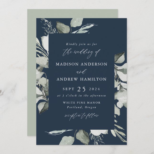 Convite Eucalyptus Greenery Wedding (Frente/Verso)