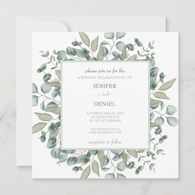 Convite Eucalyptus Greenery Wedding (Frente)