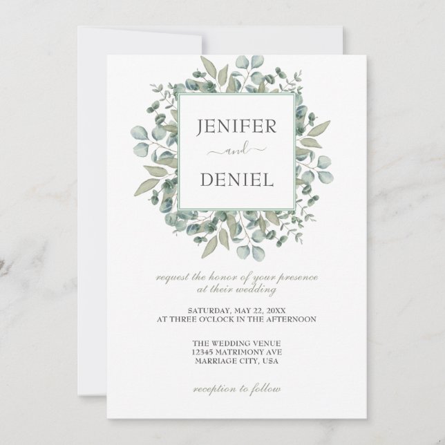 Convite Eucalyptus Greenery Wedding (Frente)